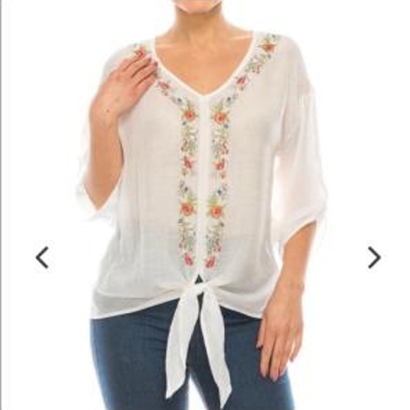 Zac & Rachel White Blouse with Floral Embroidery Bohemian Size XL - Picture 8 of 16